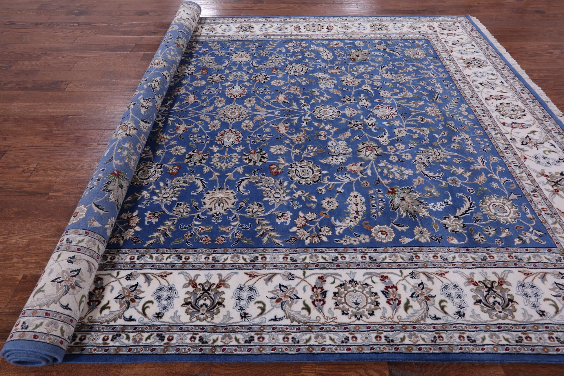 Blue Persian Nain Handmade Wool & Silk Rug - 9' 9" X 13' 11" - Golden Nile