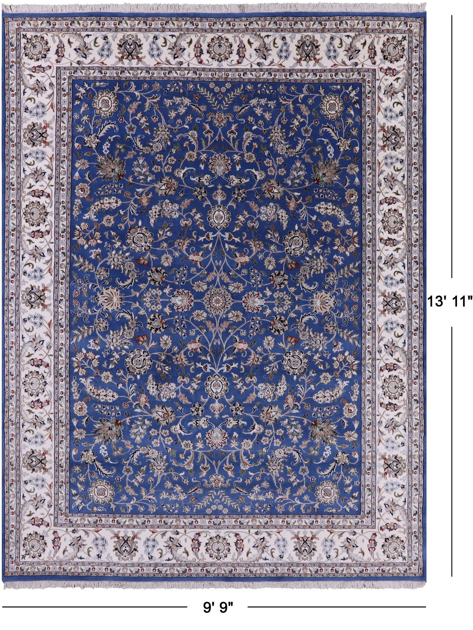 Blue Persian Nain Handmade Wool & Silk Rug - 9' 9" X 13' 11" - Golden Nile