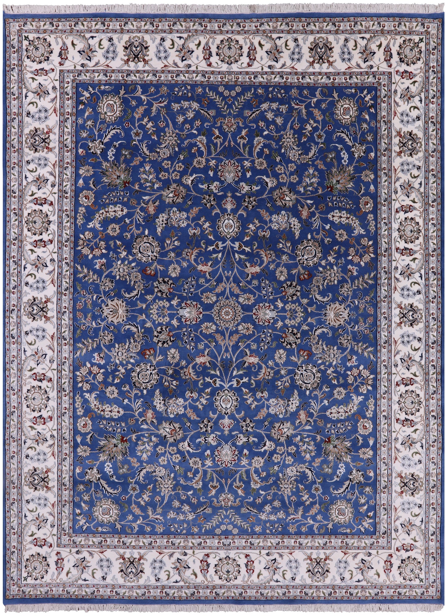 Blue Persian Nain Handmade Wool & Silk Rug - 9' 9" X 13' 11" - Golden Nile
