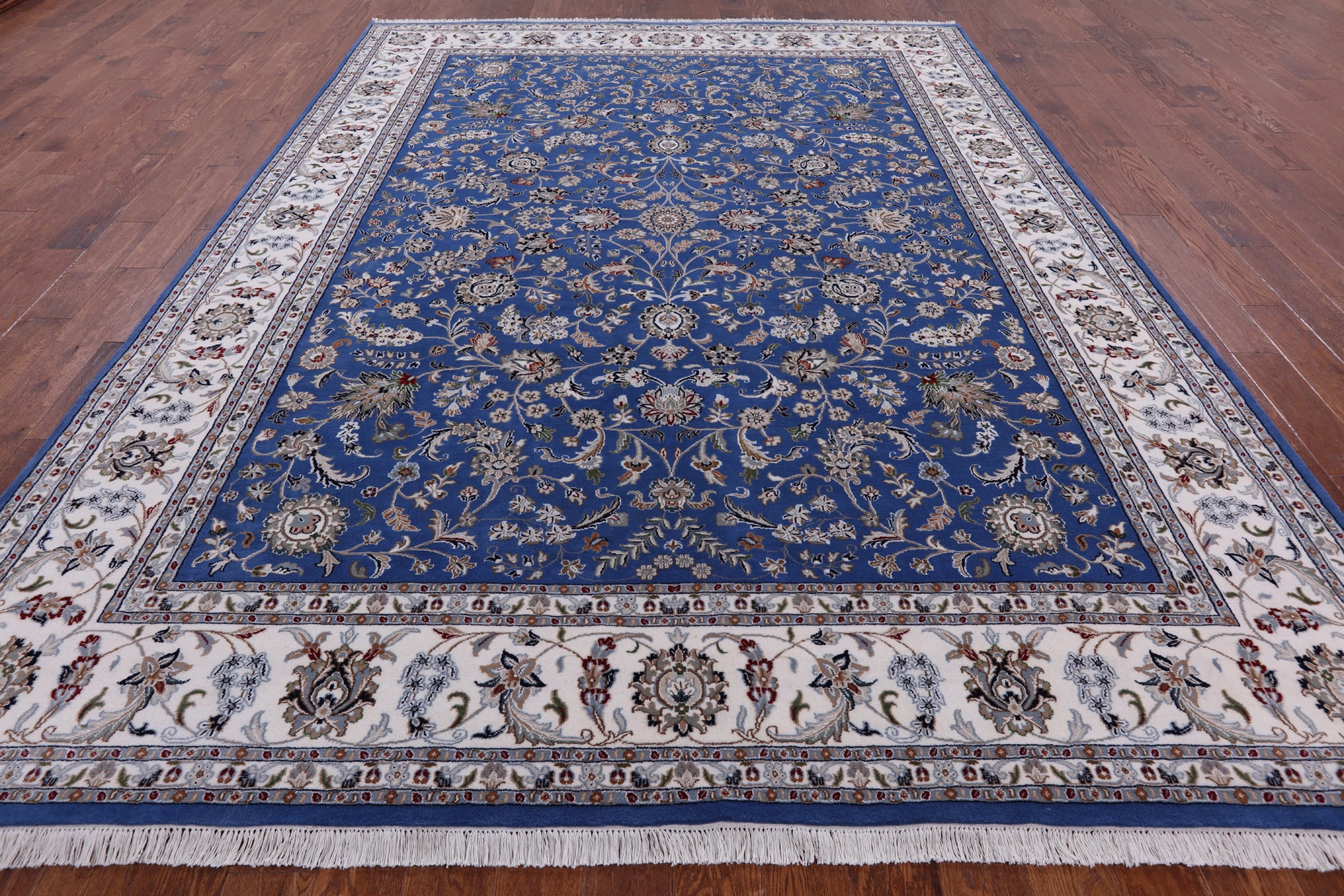 Blue Persian Nain Handmade Wool & Silk Rug - 9' 9" X 13' 11" - Golden Nile