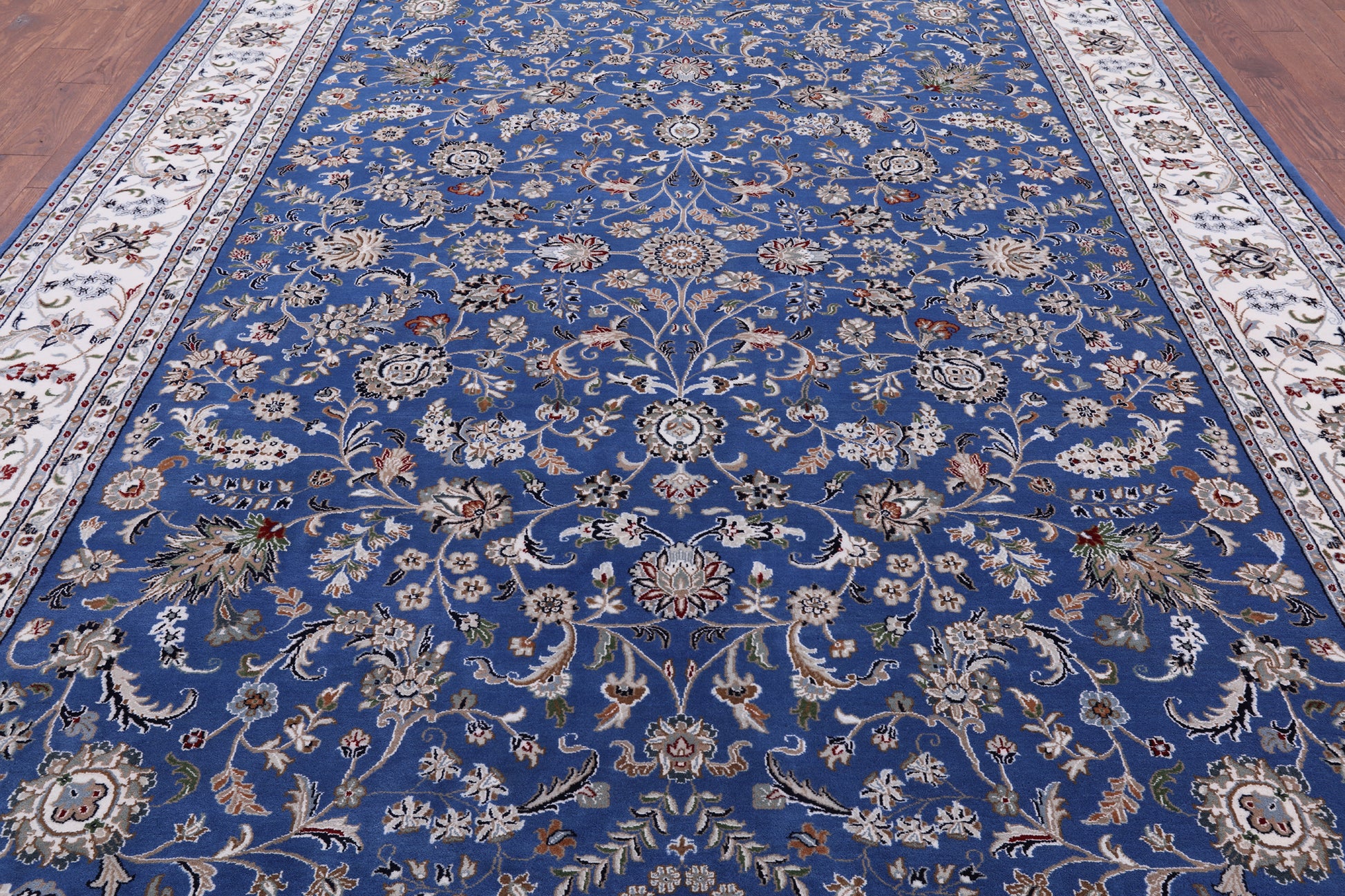 Blue Persian Nain Handmade Wool & Silk Rug - 9' 9" X 13' 11" - Golden Nile