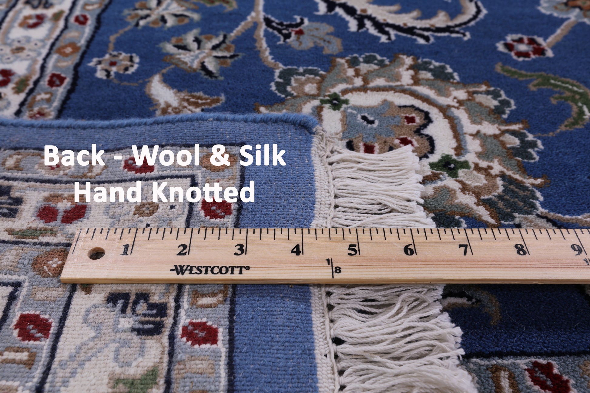 Blue Persian Nain Handmade Wool & Silk Rug - 9' 9" X 13' 11" - Golden Nile