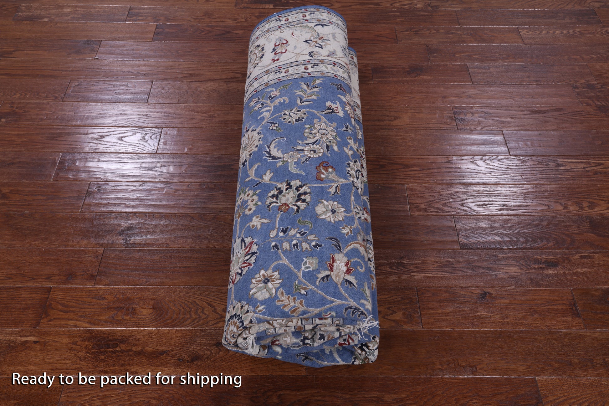 Blue Square Persian Nain Hand Knotted Wool & Silk Rug - 8' 1" X 8' 1" - Golden Nile