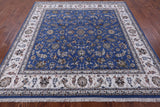 Blue Square Persian Nain Hand Knotted Wool & Silk Rug - 8' 1" X 8' 1" - Golden Nile