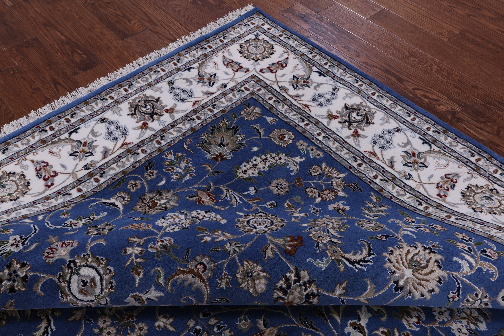 Blue Square Persian Nain Hand Knotted Wool & Silk Rug - 8' 1" X 8' 1" - Golden Nile