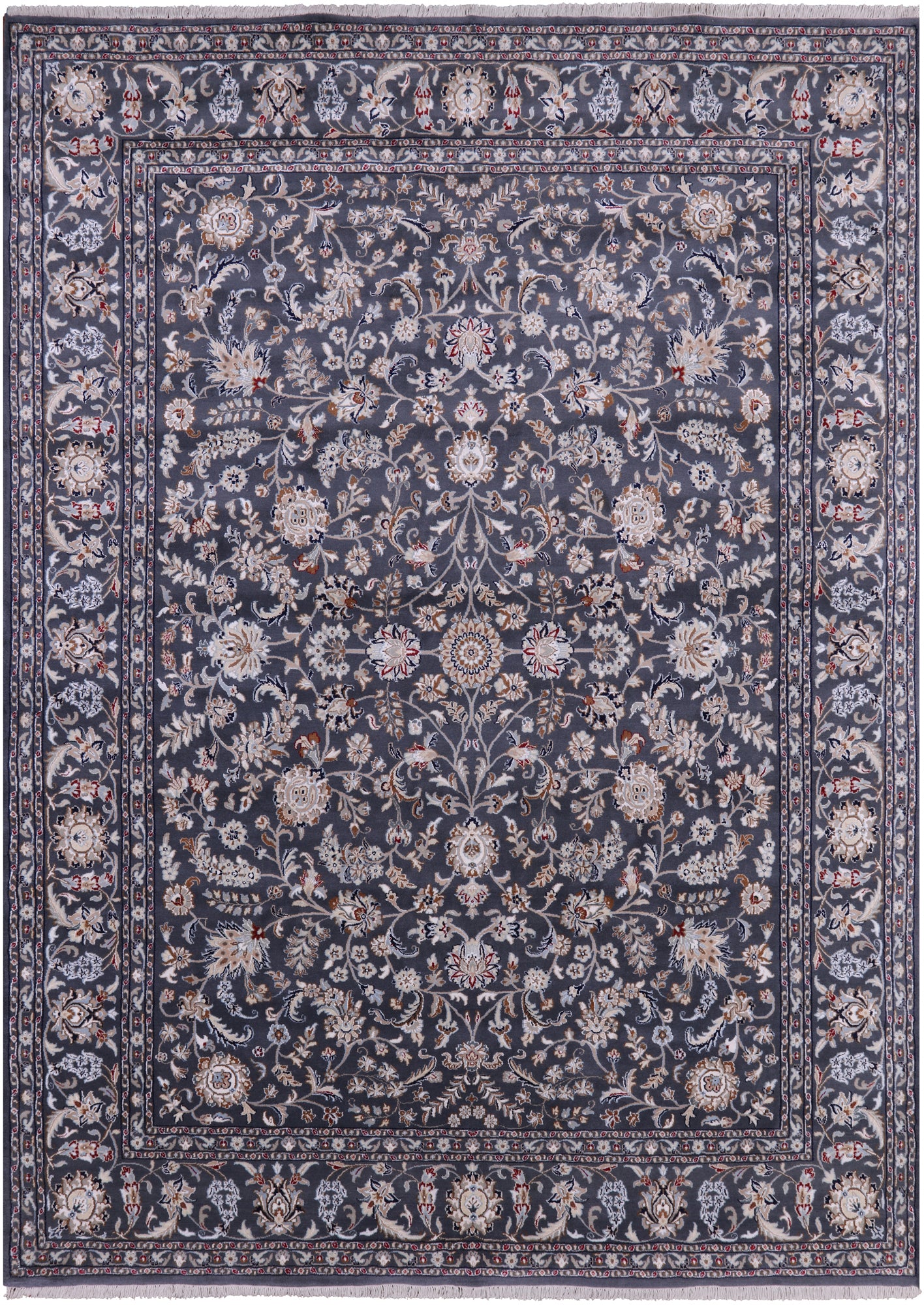 Grey Persian Nain Hand Knotted Wool & Silk Rug - 8' 11" X 12' 3" - Golden Nile