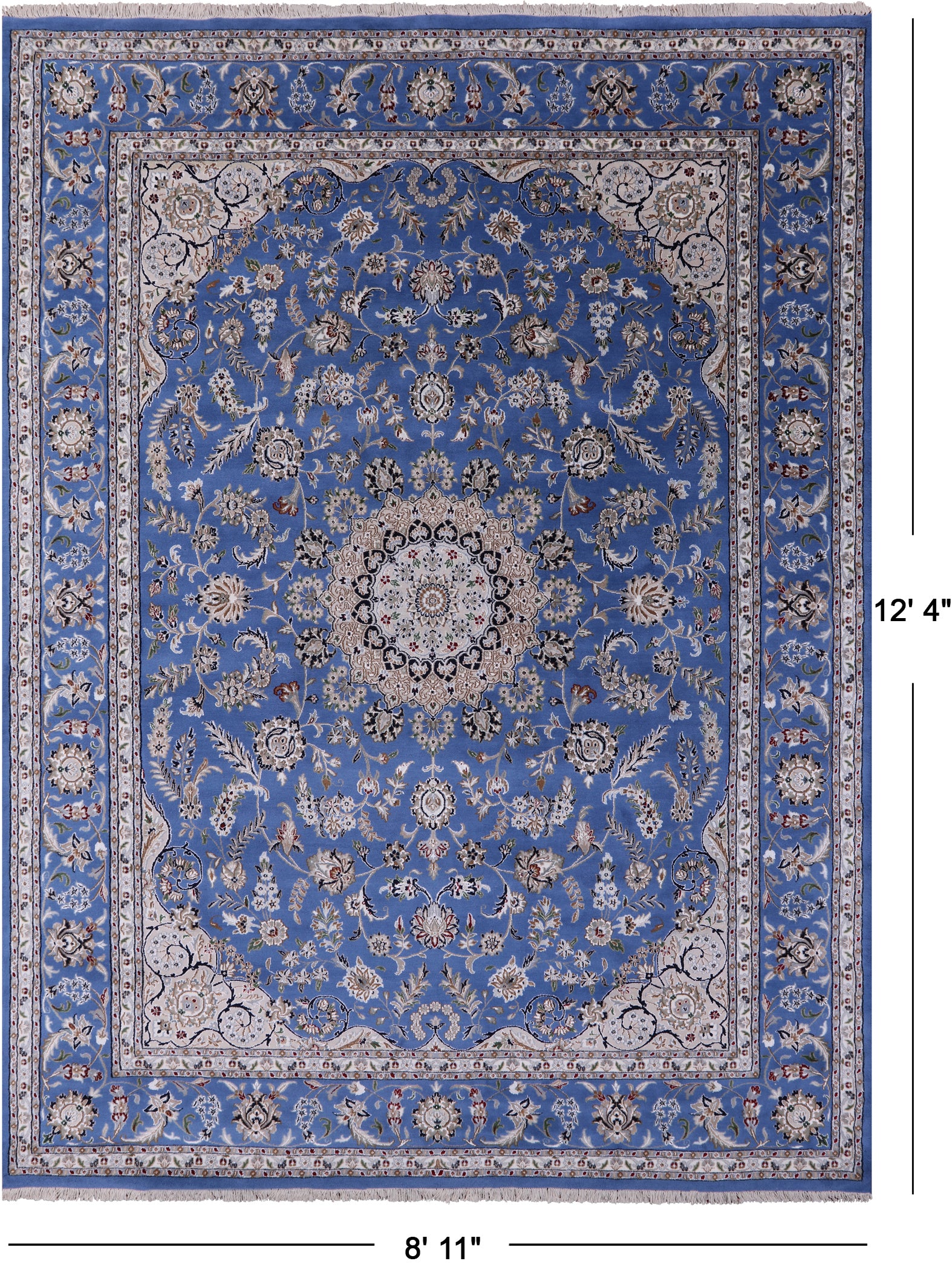 Blue Persian Nain Hand Knotted Wool & Silk Rug - 8' 11" X 12' 4" - Golden Nile