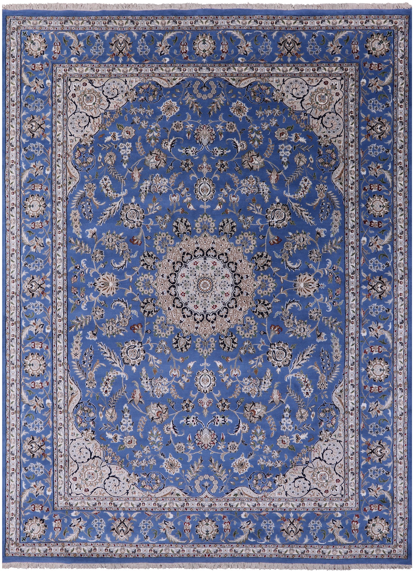 Blue Persian Nain Hand Knotted Wool & Silk Rug - 8' 11" X 12' 4" - Golden Nile