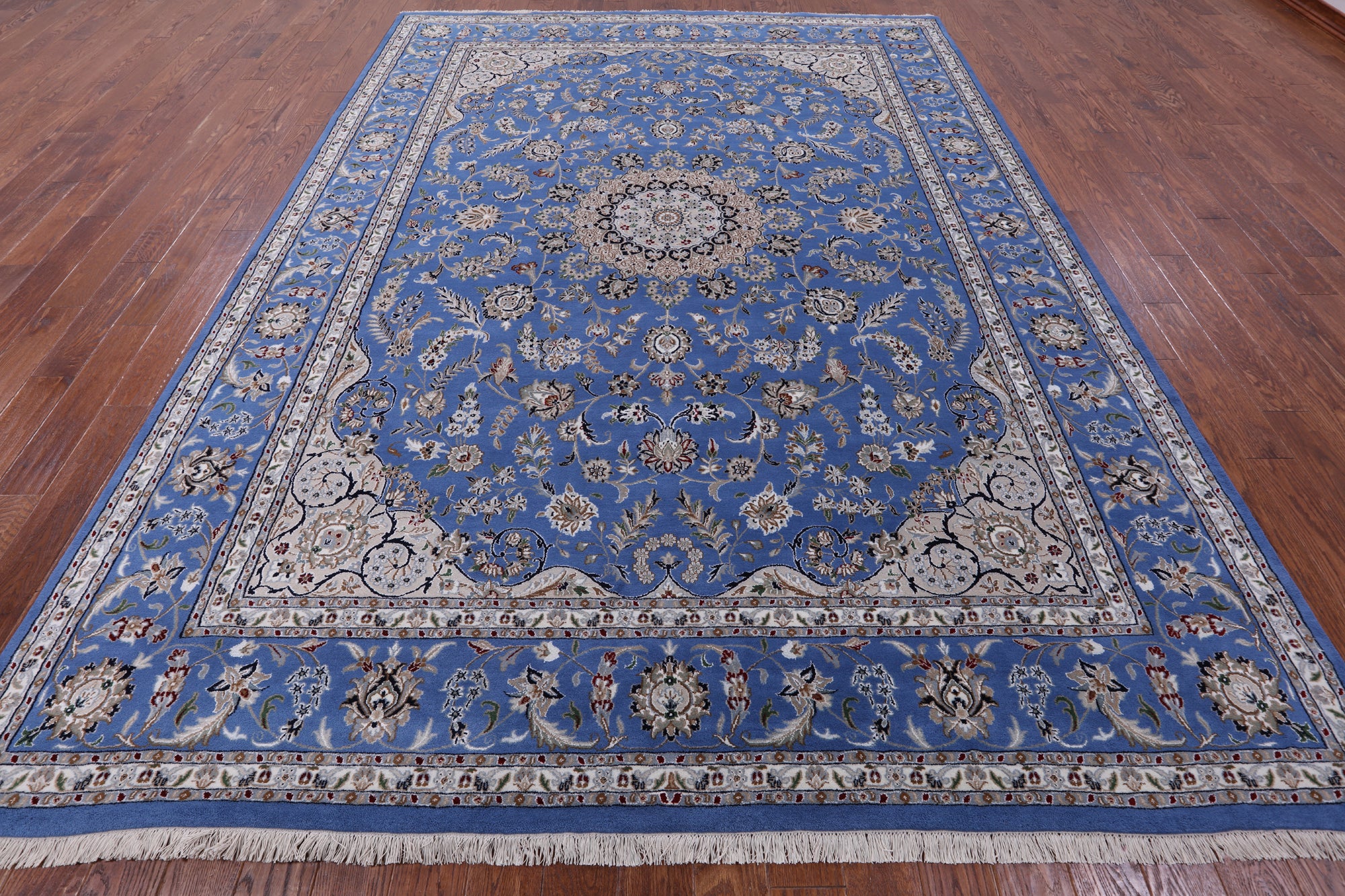 Blue Persian Nain Hand Knotted Wool & Silk Rug - 8' 11" X 12' 4" - Golden Nile