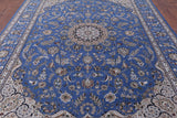 Blue Persian Nain Hand Knotted Wool & Silk Rug - 8' 11" X 12' 4" - Golden Nile