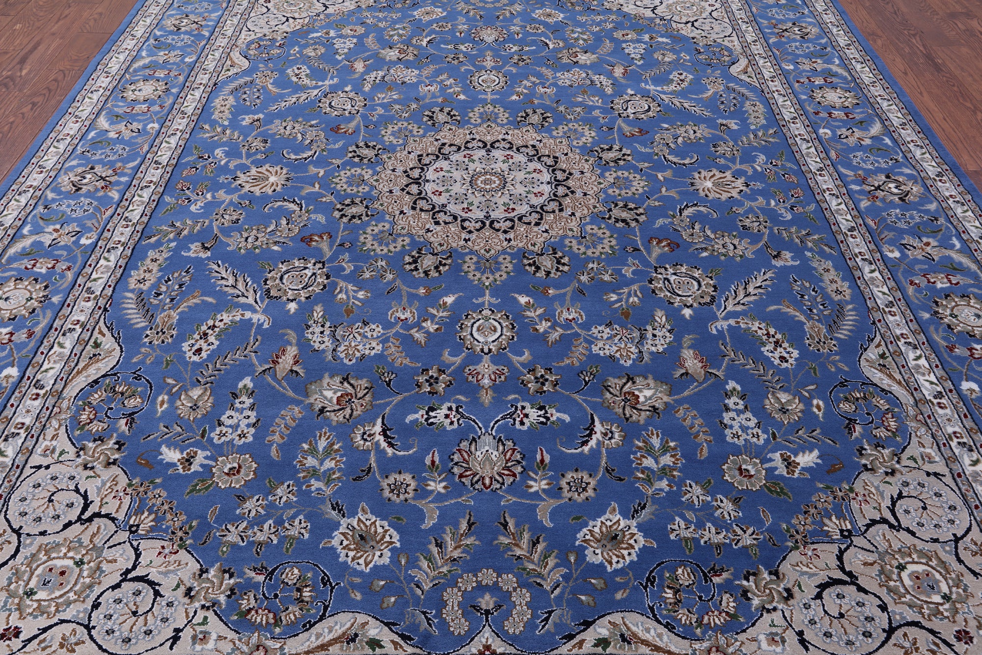 Blue Persian Nain Hand Knotted Wool & Silk Rug - 8' 11" X 12' 4" - Golden Nile