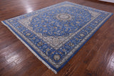 Blue Persian Nain Hand Knotted Wool & Silk Rug - 8' 11" X 12' 4" - Golden Nile