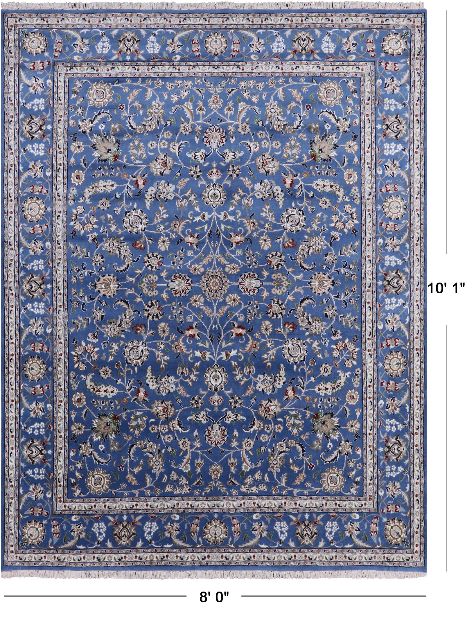 Blue Persian Nain Hand Knotted Wool & Silk Rug - 8' 0" X 10' 1" - Golden Nile