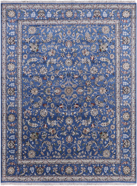 Blue Persian Nain Hand Knotted Wool & Silk Rug - 8' 0" X 10' 1" - Golden Nile
