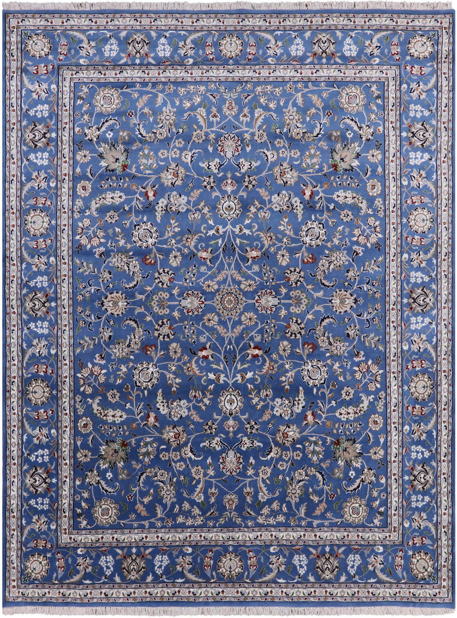 Blue Persian Nain Hand Knotted Wool & Silk Rug - 8' 0" X 10' 1" - Golden Nile