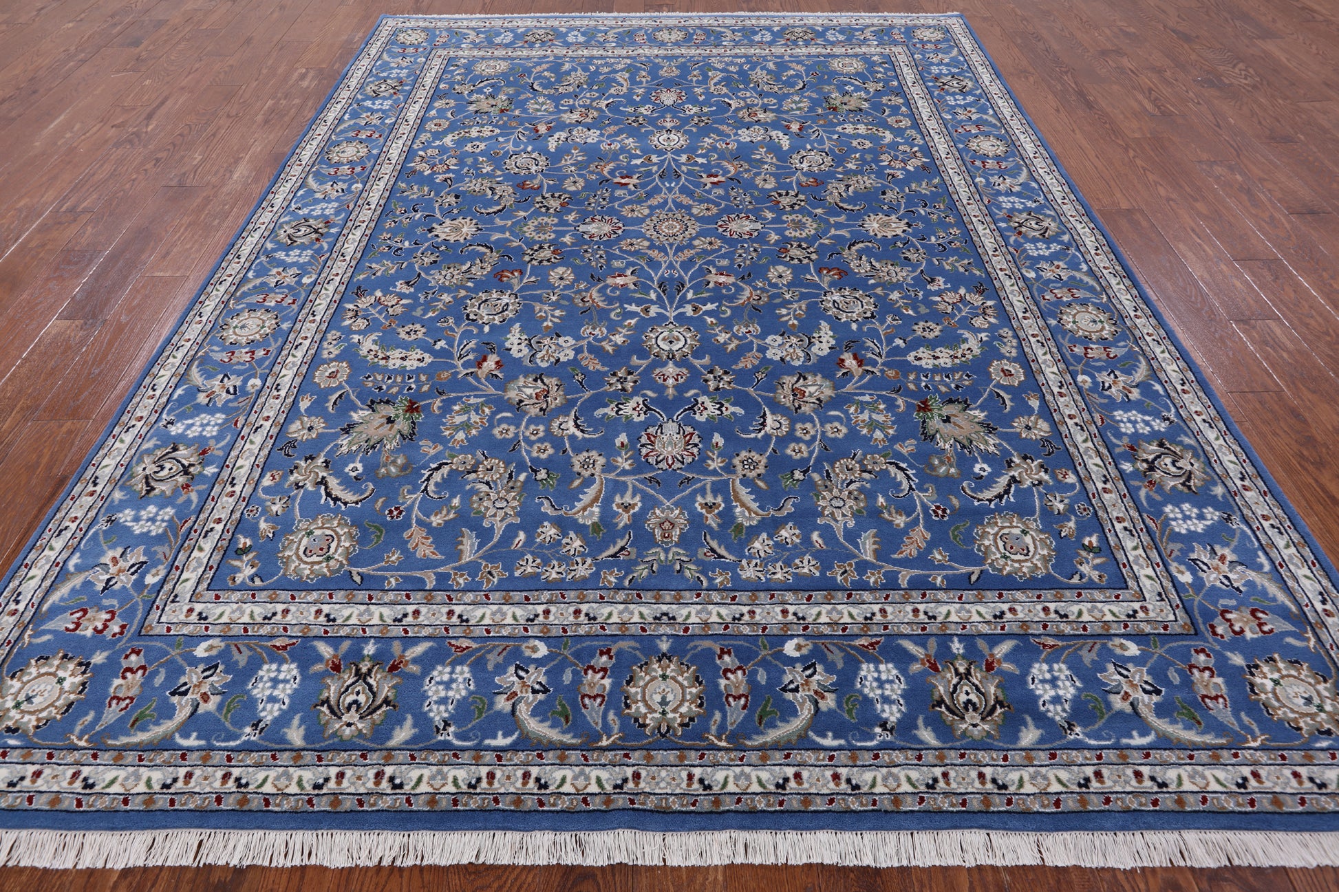 Blue Persian Nain Hand Knotted Wool & Silk Rug - 8' 0" X 10' 1" - Golden Nile