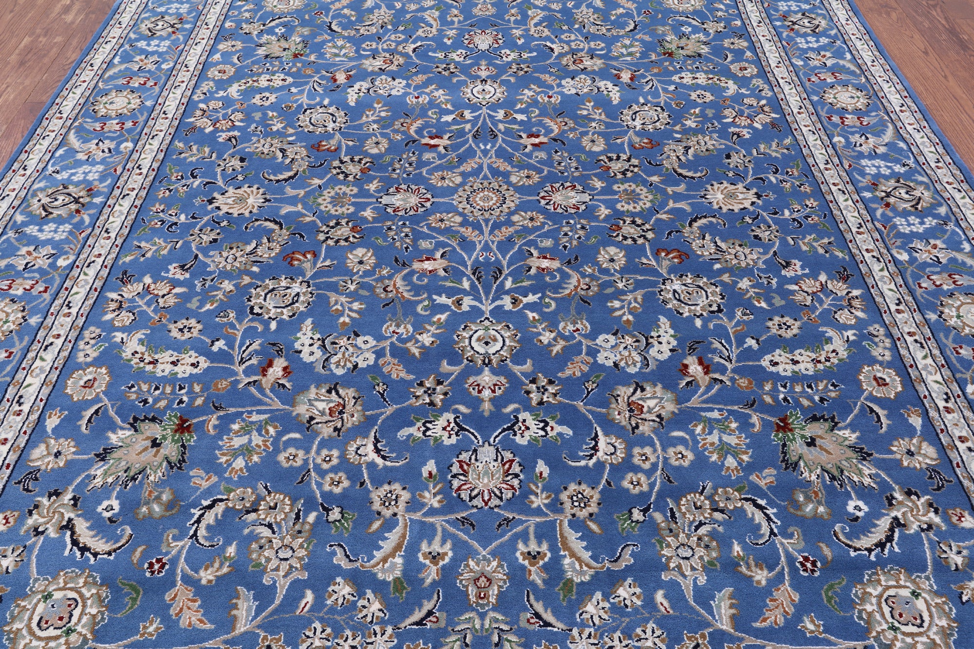 Blue Persian Nain Hand Knotted Wool & Silk Rug - 8' 0" X 10' 1" - Golden Nile