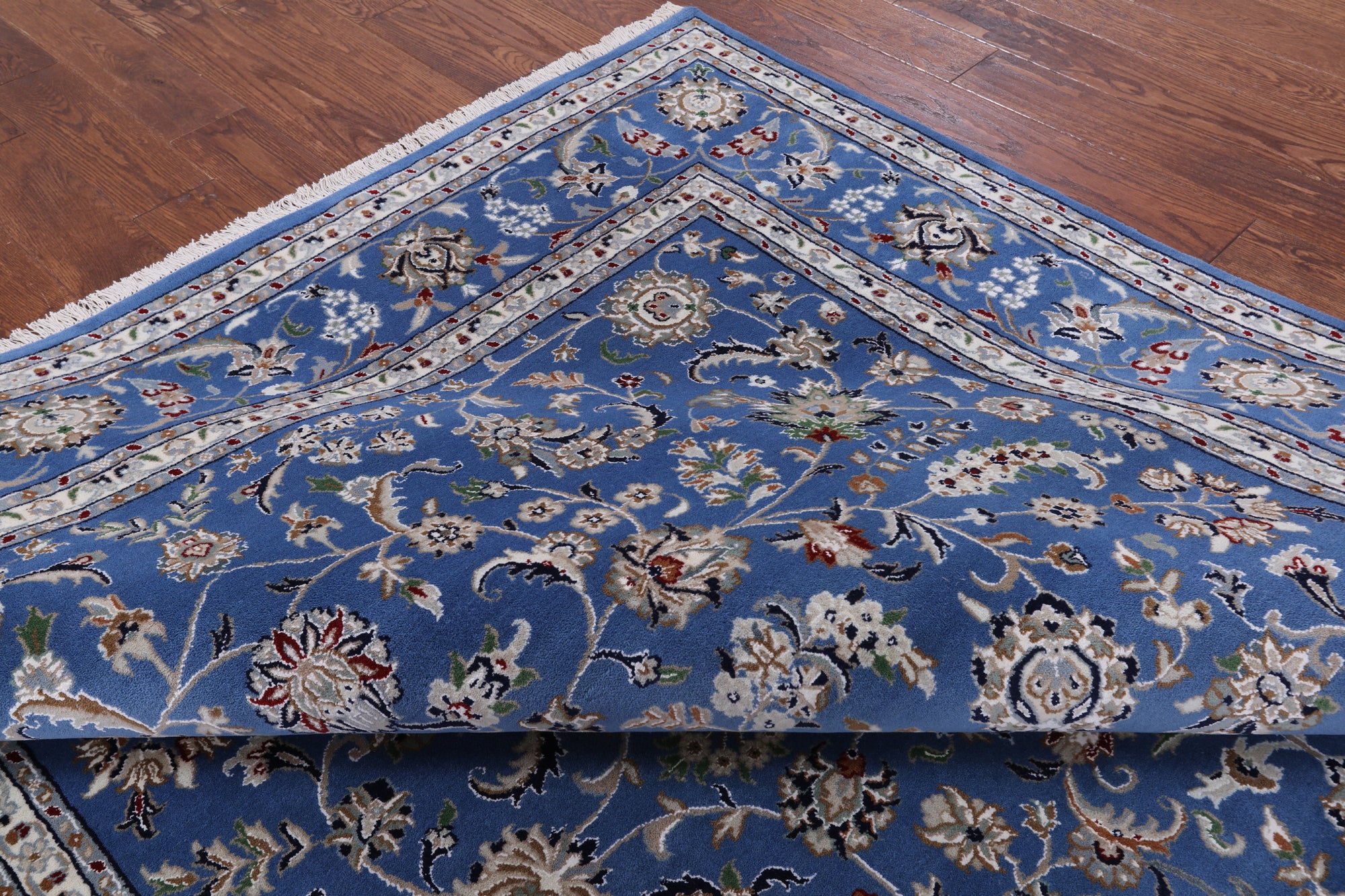 Blue Persian Nain Hand Knotted Wool & Silk Rug - 8' 0" X 10' 1" - Golden Nile