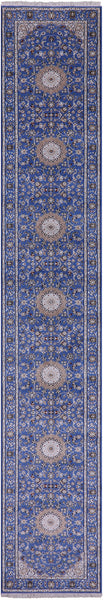 Blue Persian Nain Handmade Wool & Silk Rug - 2' 8" X 16' 0" - Golden Nile