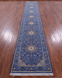 Blue Persian Nain Handmade Wool & Silk Rug - 2' 8" X 16' 0" - Golden Nile