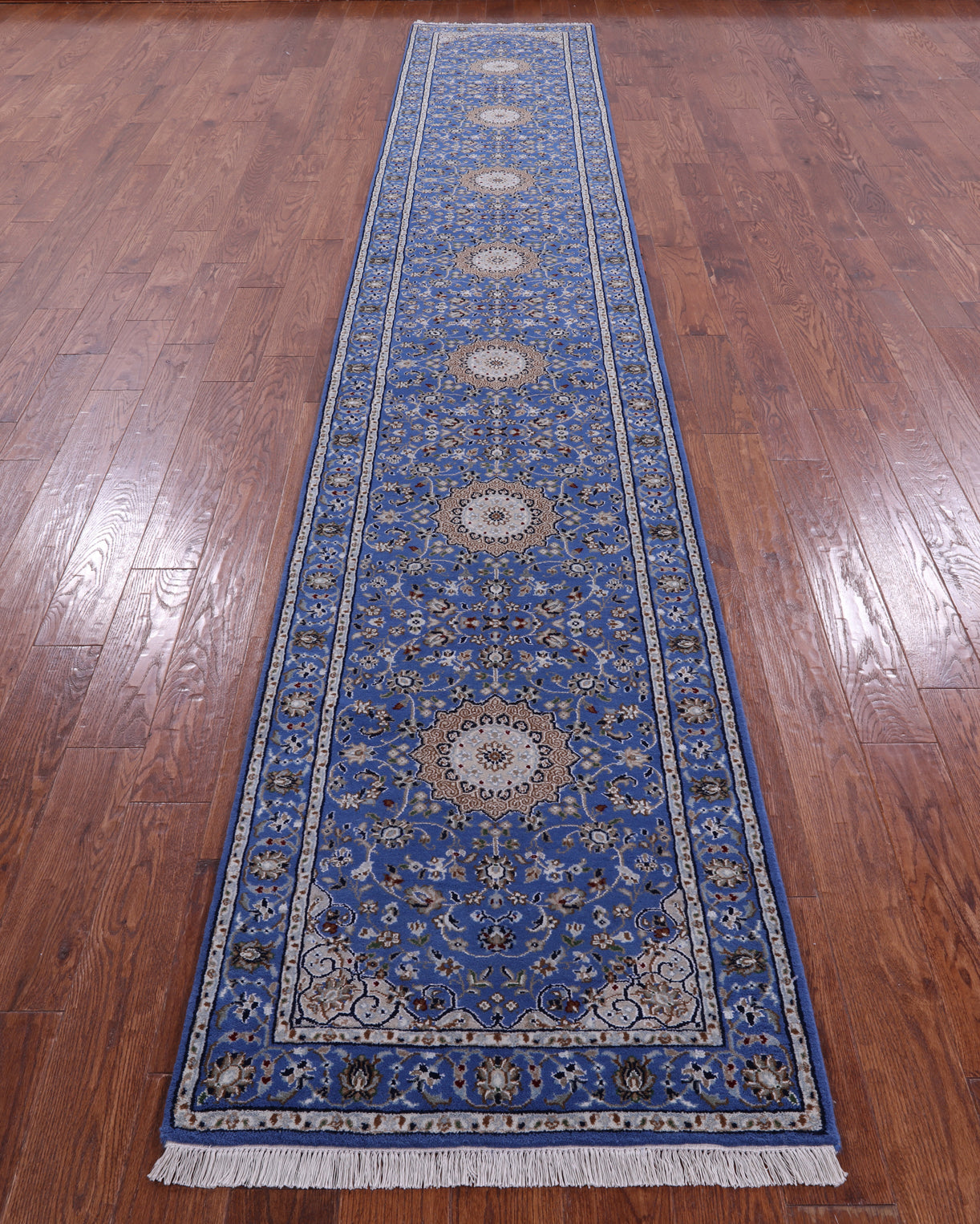 Blue Persian Nain Handmade Wool & Silk Rug - 2' 8" X 16' 0" - Golden Nile