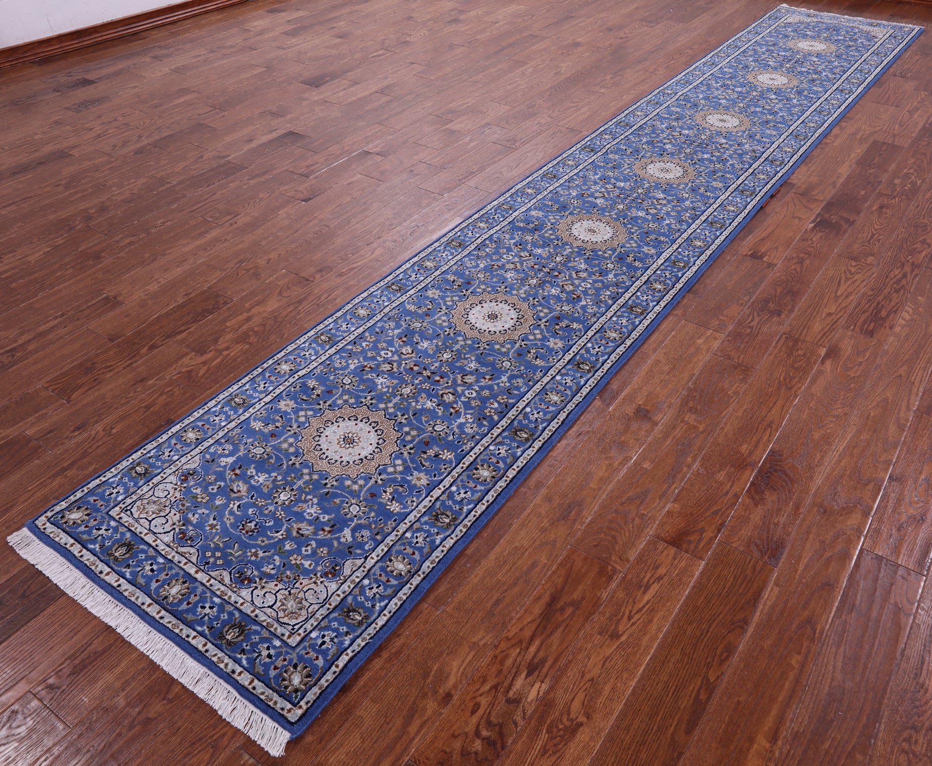 Blue Persian Nain Handmade Wool & Silk Rug - 2' 8" X 16' 0" - Golden Nile