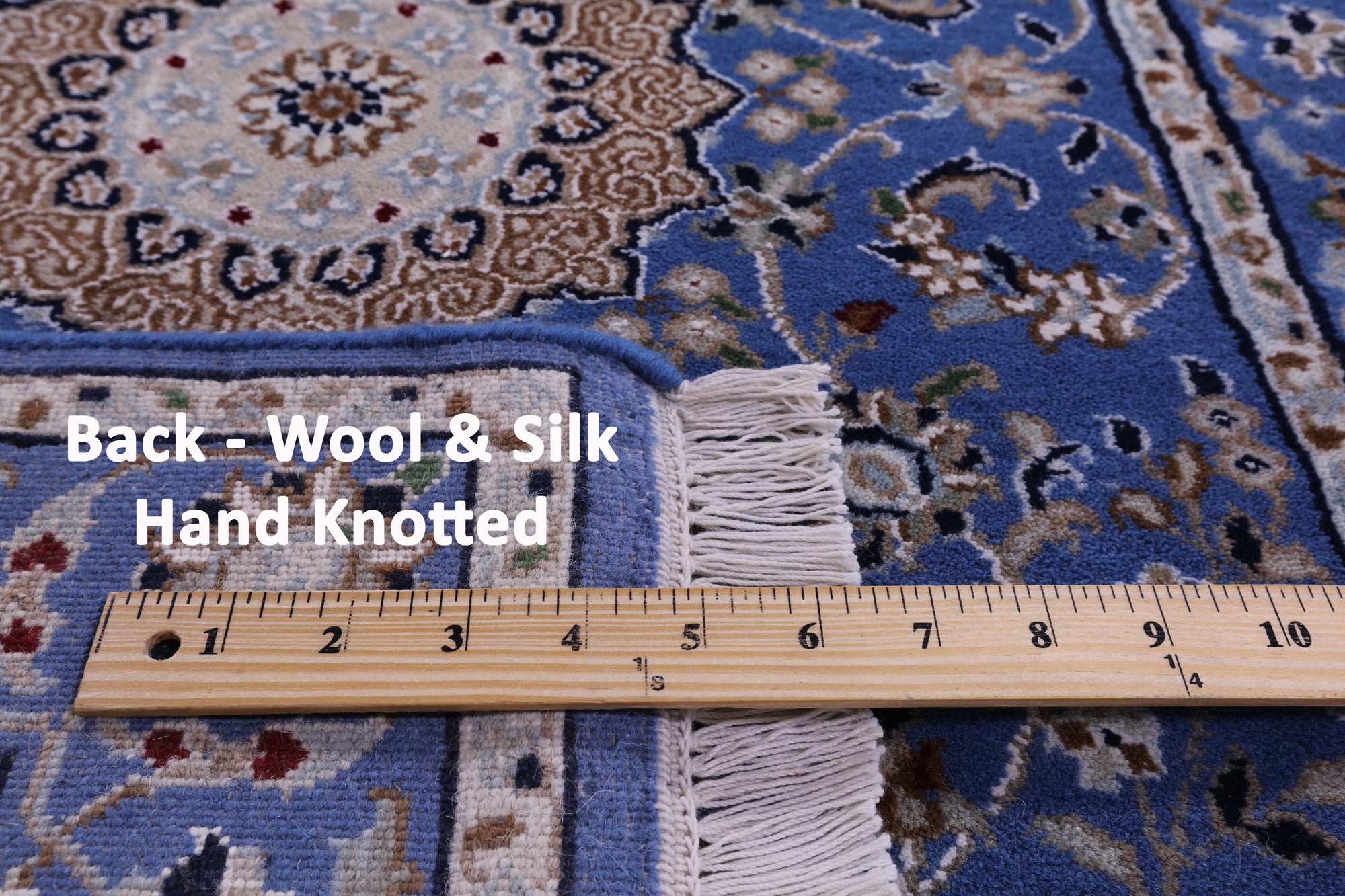 Blue Persian Nain Handmade Wool & Silk Rug - 2' 8" X 16' 0" - Golden Nile