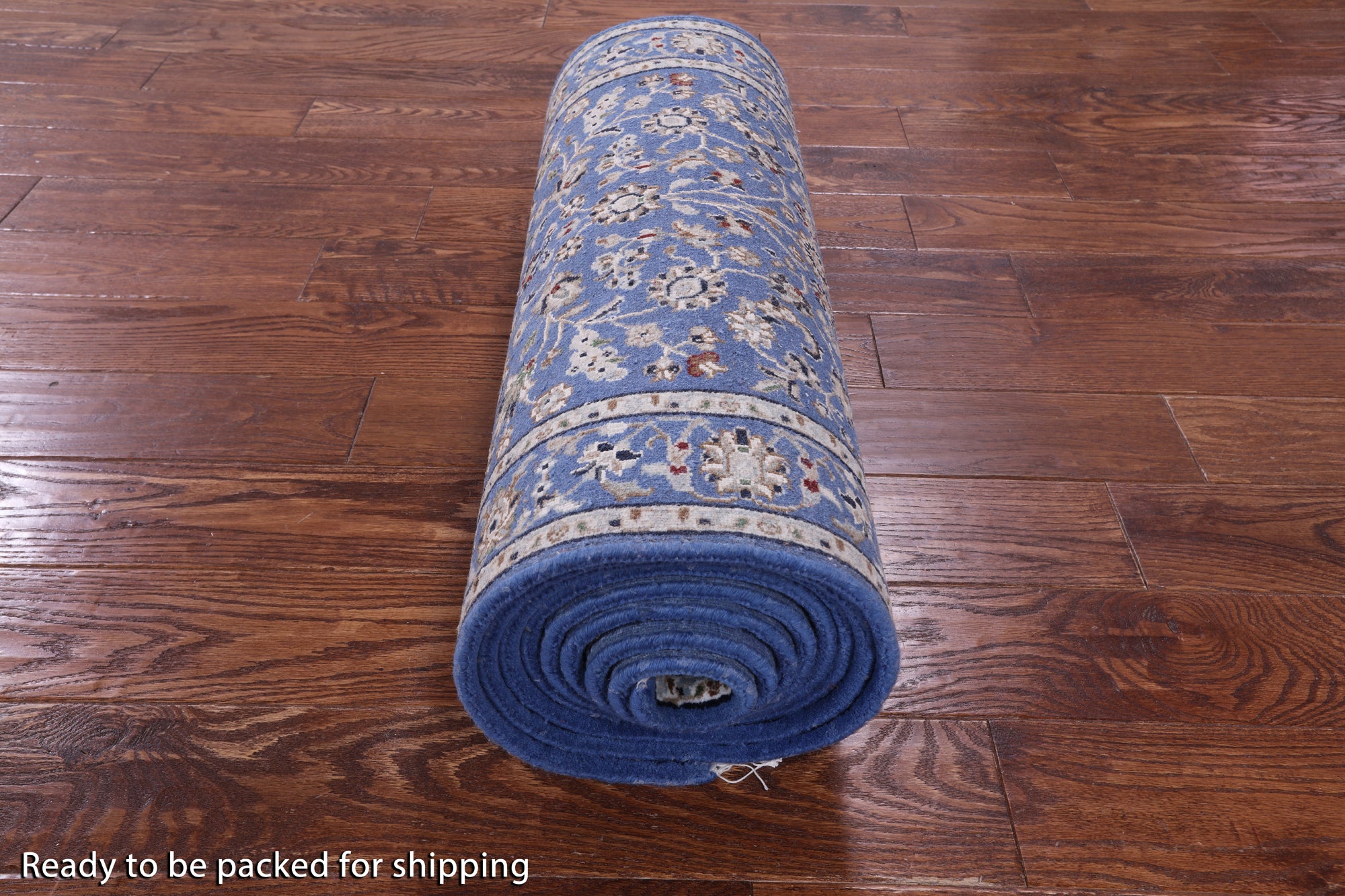 Blue Persian Nain Hand Knotted Wool & Silk Rug - 2' 7" X 14' 2" - Golden Nile