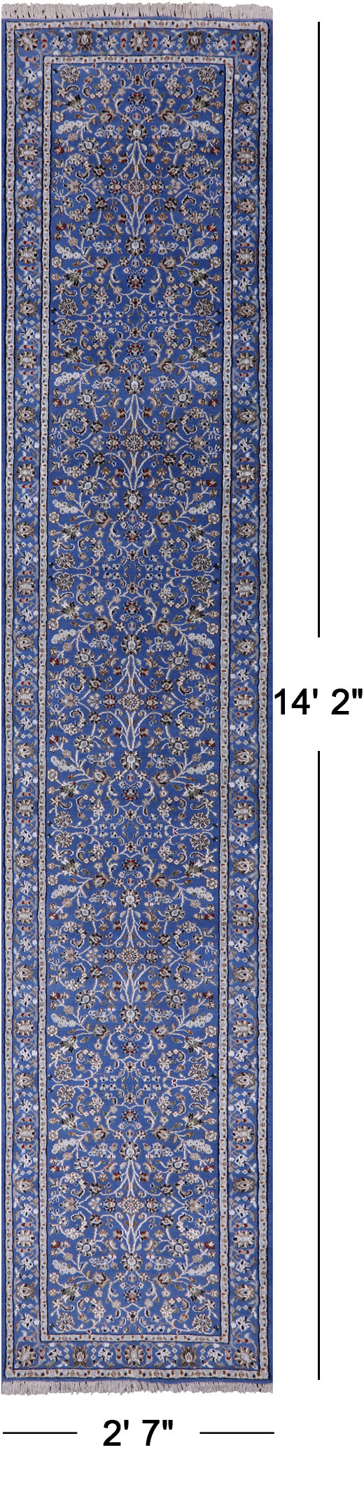 Blue Persian Nain Hand Knotted Wool & Silk Rug - 2' 7" X 14' 2" - Golden Nile
