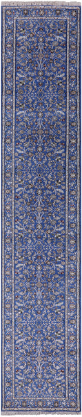 Blue Persian Nain Hand Knotted Wool & Silk Rug - 2' 7" X 14' 2" - Golden Nile