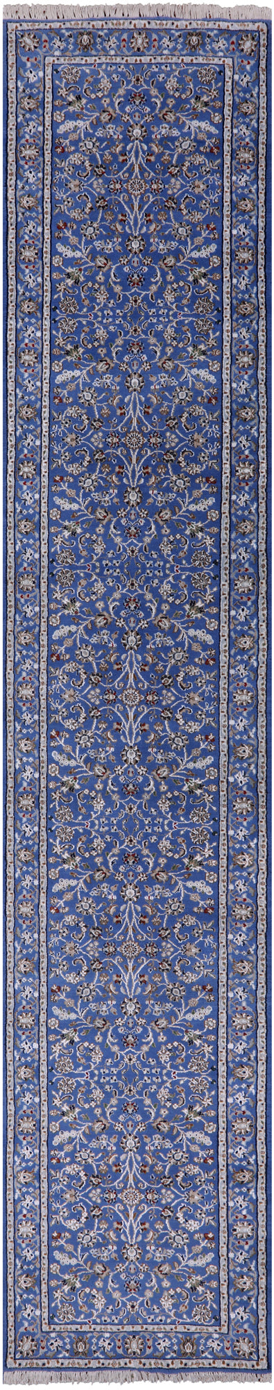 Blue Persian Nain Hand Knotted Wool & Silk Rug - 2' 7" X 14' 2" - Golden Nile