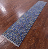 Blue Persian Nain Hand Knotted Wool & Silk Rug - 2' 7" X 14' 2" - Golden Nile