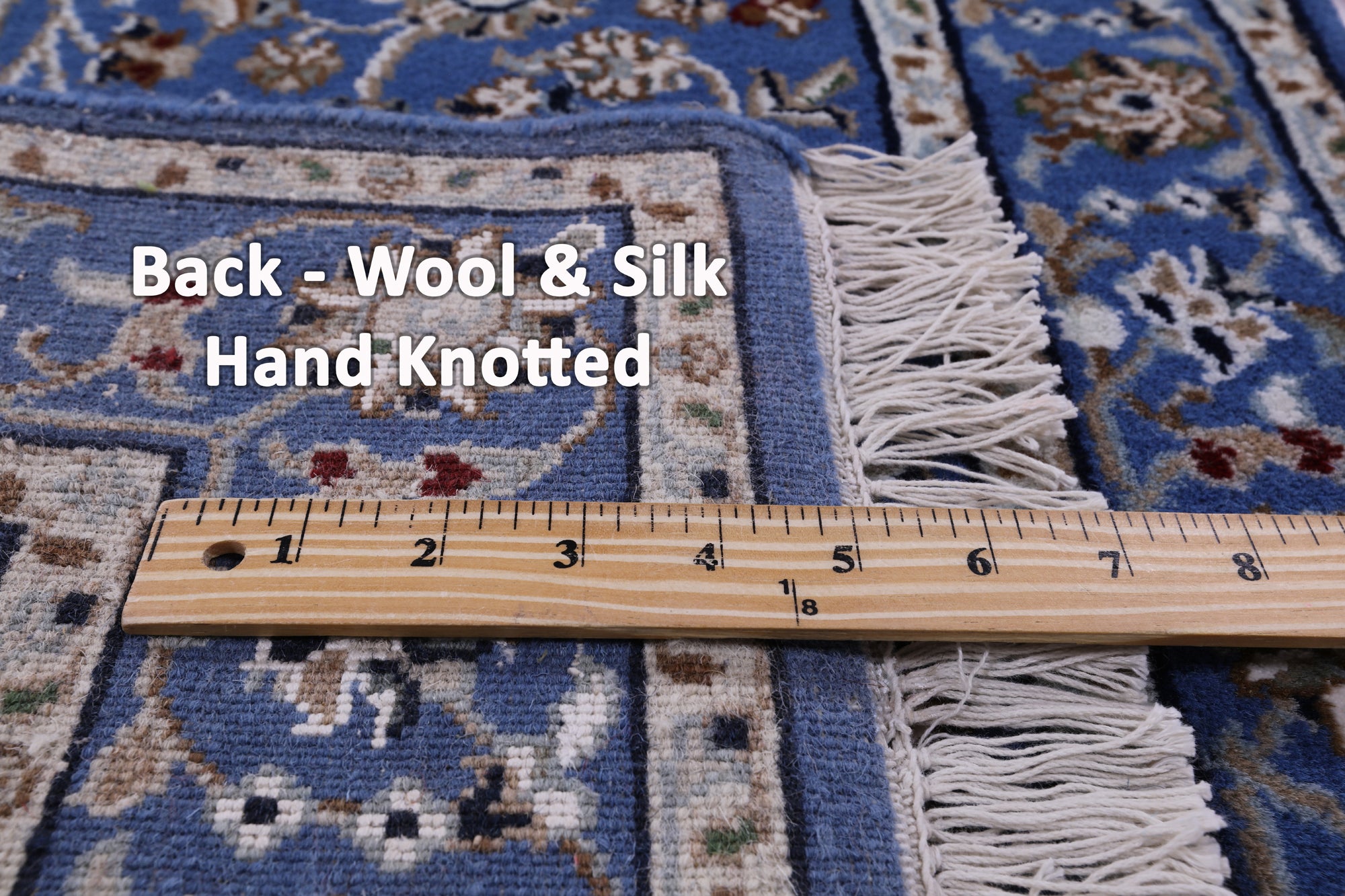 Blue Persian Nain Hand Knotted Wool & Silk Rug - 2' 7" X 14' 2" - Golden Nile