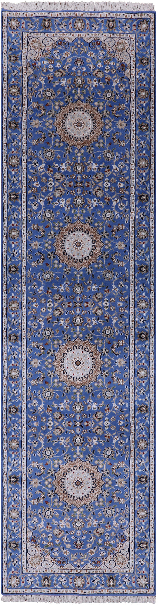 Blue Persian Nain Handmade Wool & Silk Rug - 2' 8" X 10' 3" - Golden Nile