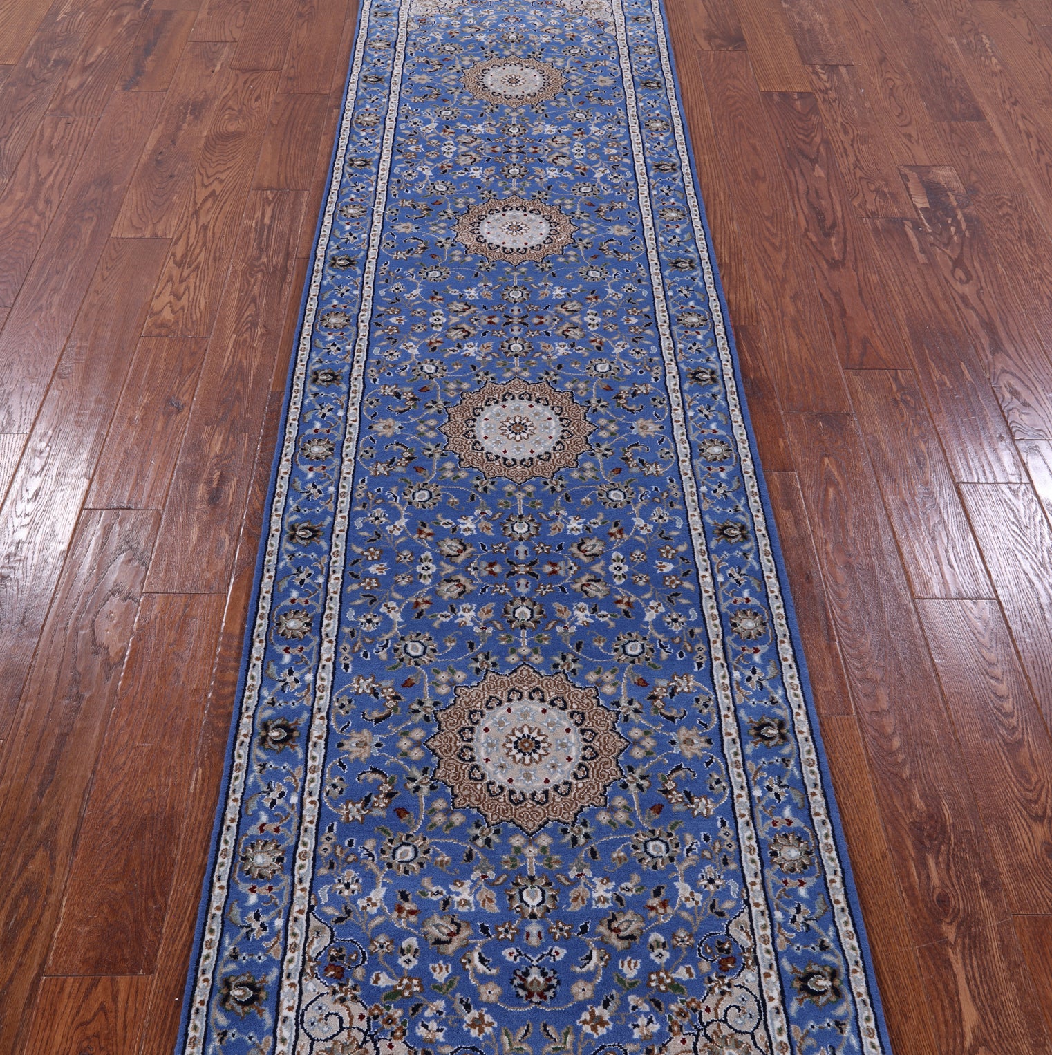 Blue Persian Nain Handmade Wool & Silk Rug - 2' 8" X 10' 3" - Golden Nile