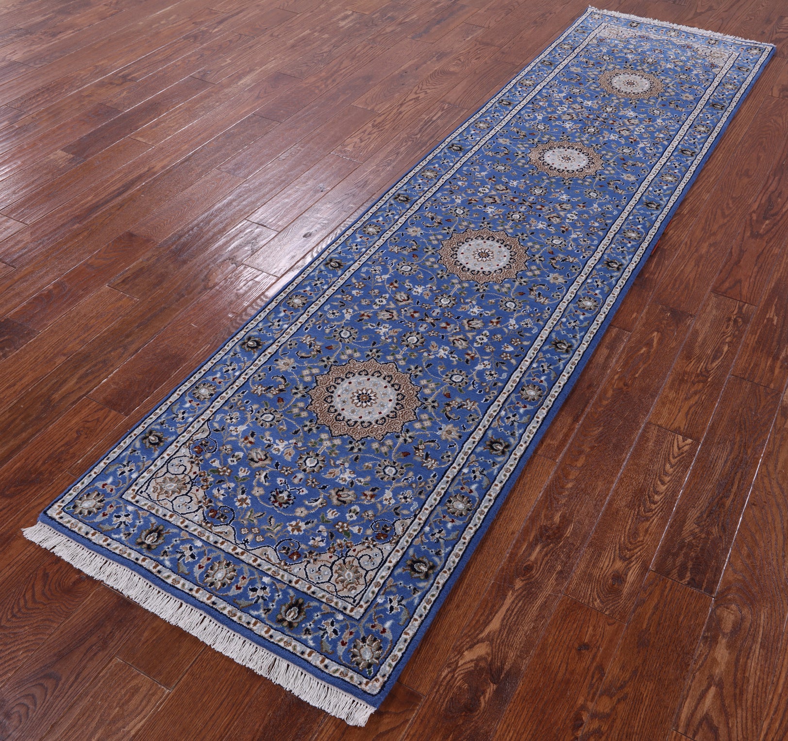 Blue Persian Nain Handmade Wool & Silk Rug - 2' 8" X 10' 3" - Golden Nile