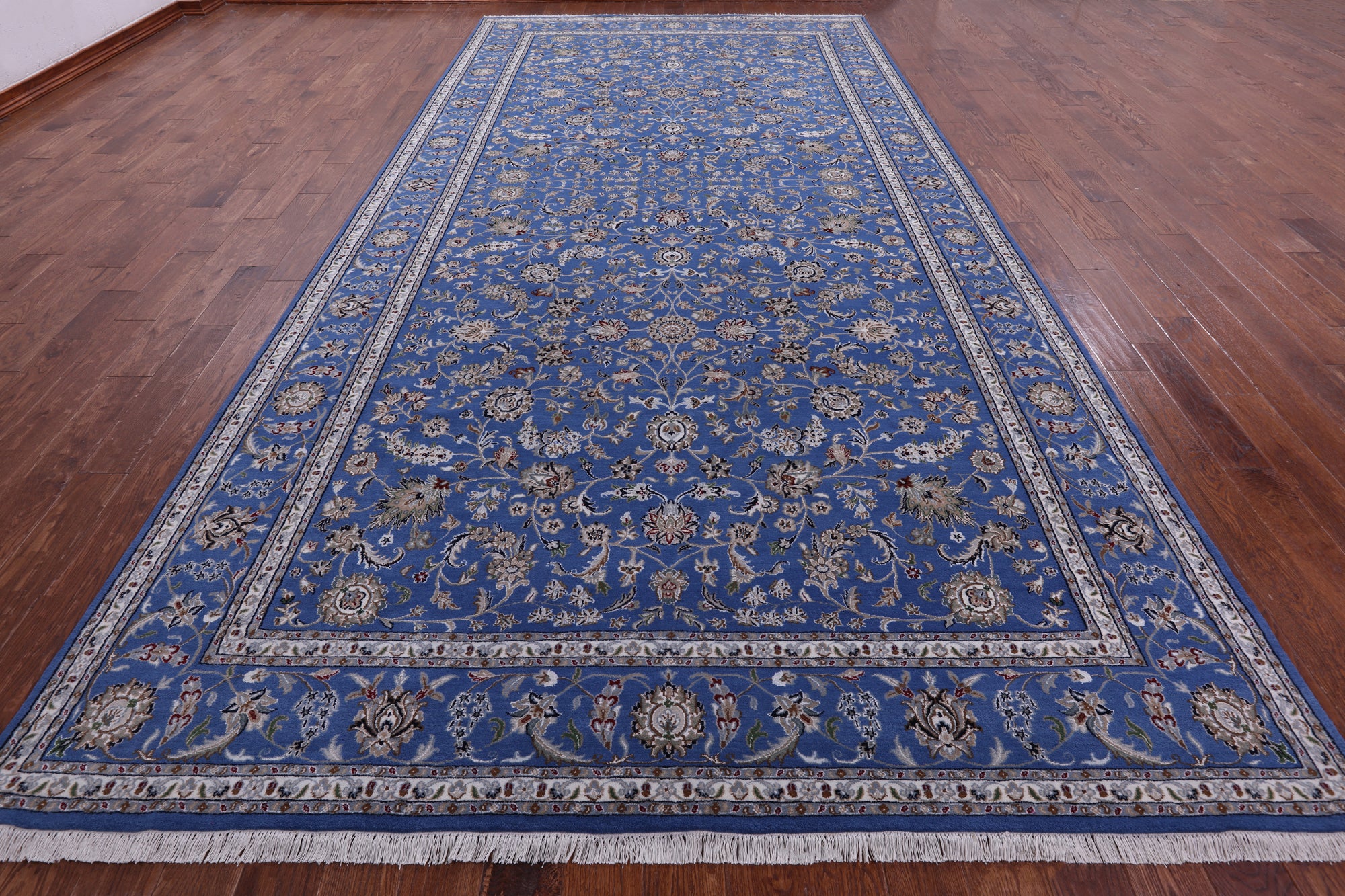 Blue Persian Nain Hand Knotted Wool & Silk Rug - 9' 0" X 19' 1" - Golden Nile