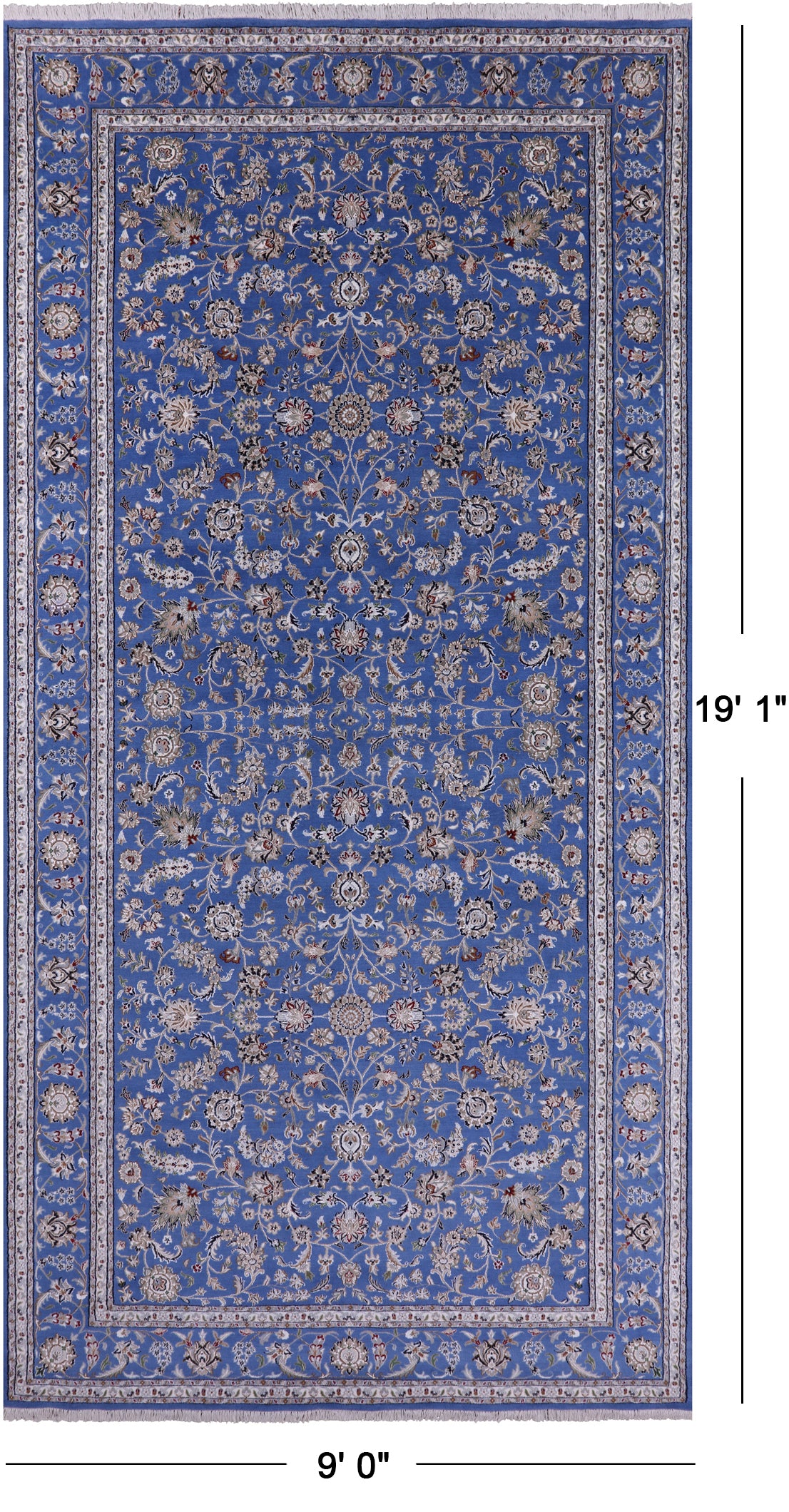 Blue Persian Nain Hand Knotted Wool & Silk Rug - 9' 0" X 19' 1" - Golden Nile