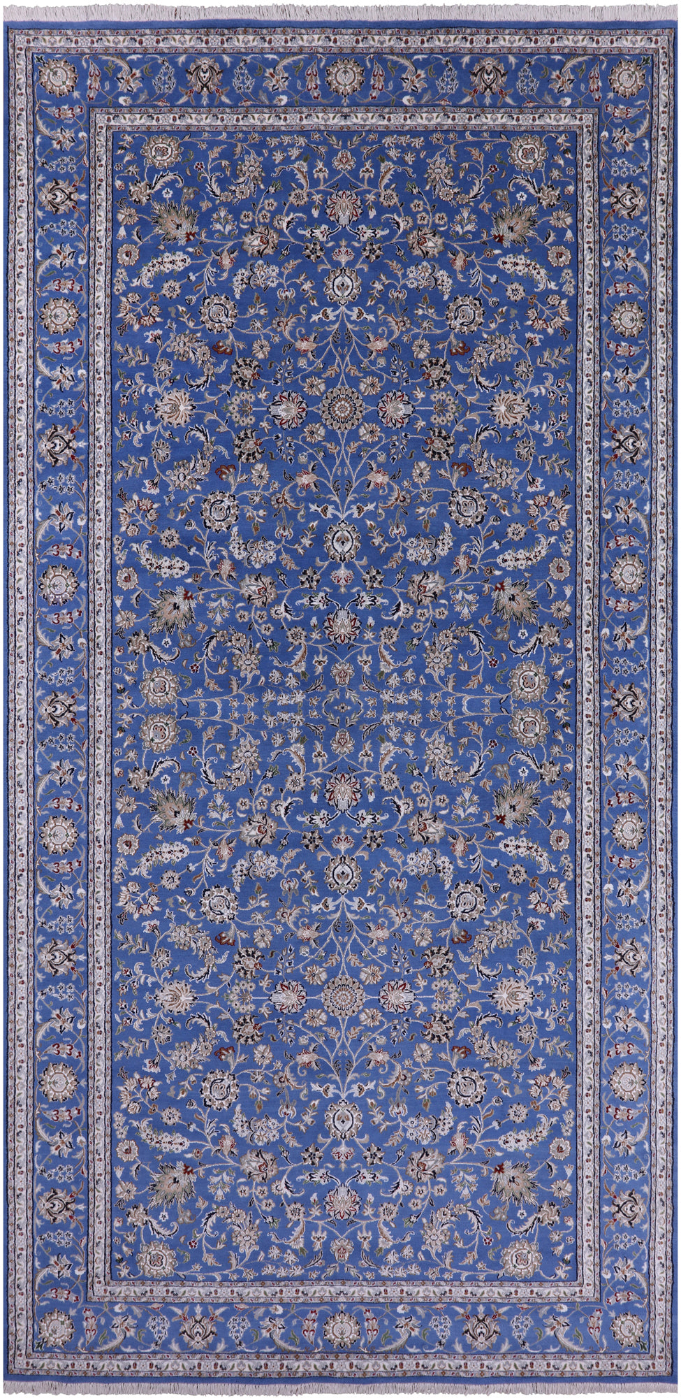 Blue Persian Nain Hand Knotted Wool & Silk Rug - 9' 0" X 19' 1" - Golden Nile