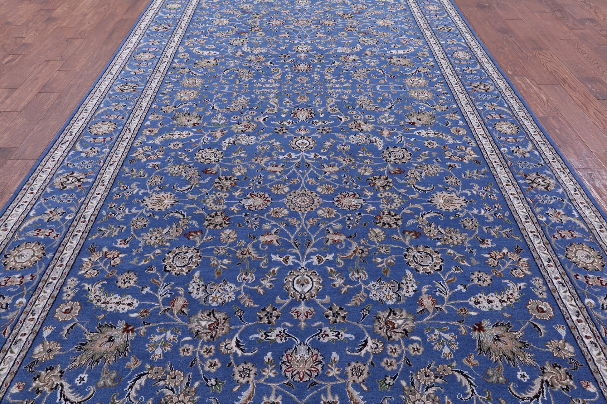 Blue Persian Nain Hand Knotted Wool & Silk Rug - 9' 0" X 19' 1" - Golden Nile