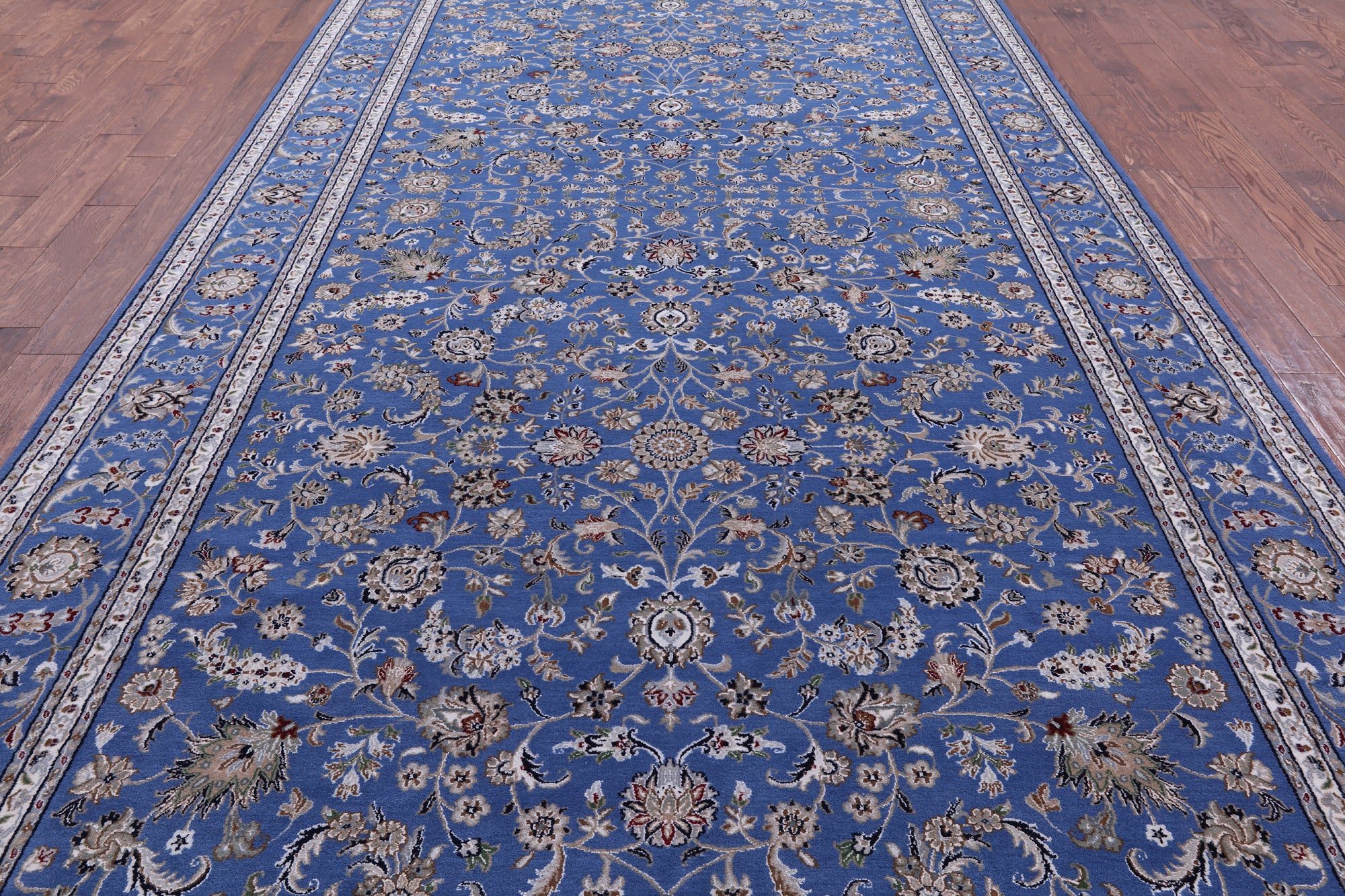 Blue Persian Nain Hand Knotted Wool & Silk Rug - 9' 0" X 19' 1" - Golden Nile