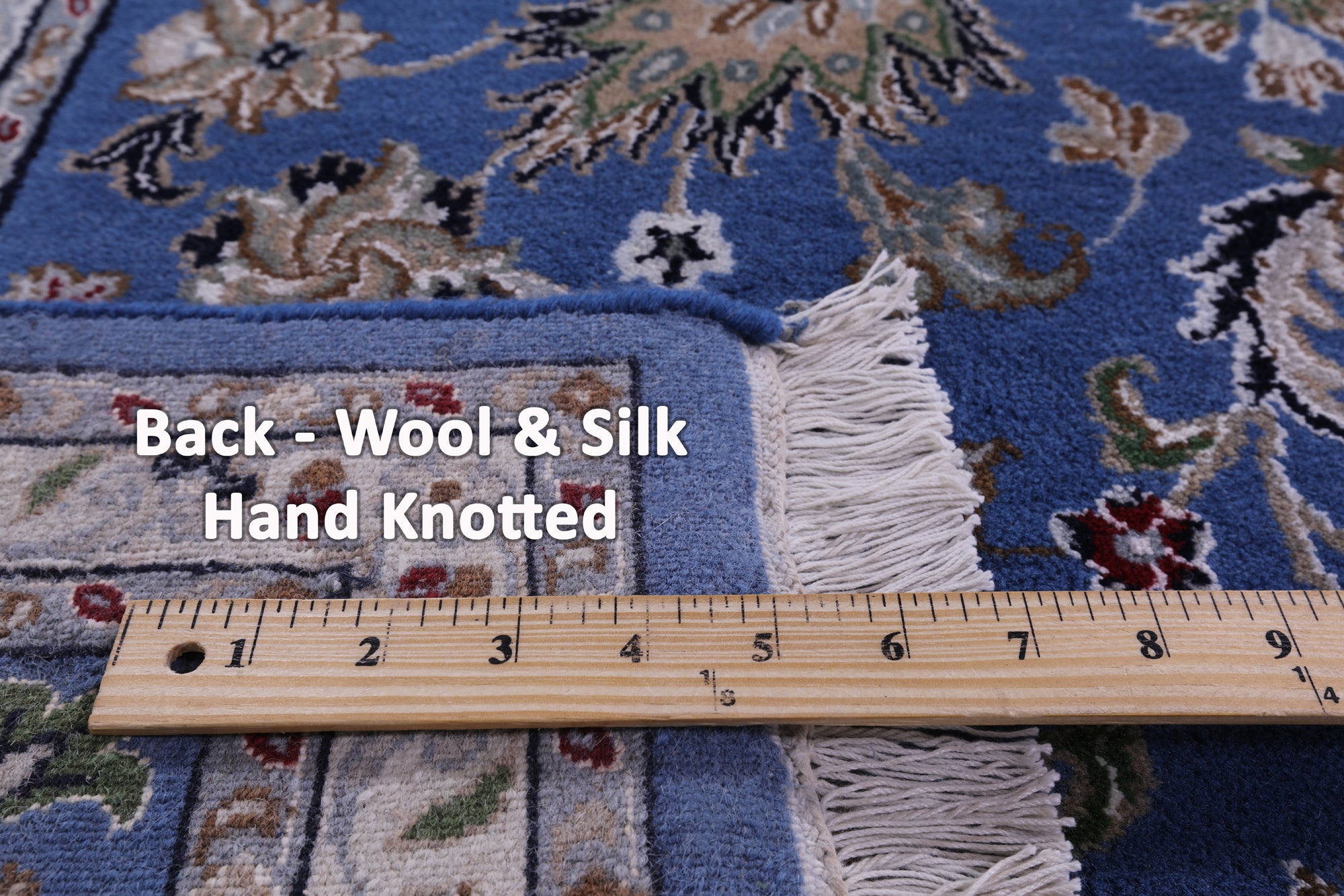 Blue Persian Nain Hand Knotted Wool & Silk Rug - 9' 0" X 19' 1" - Golden Nile