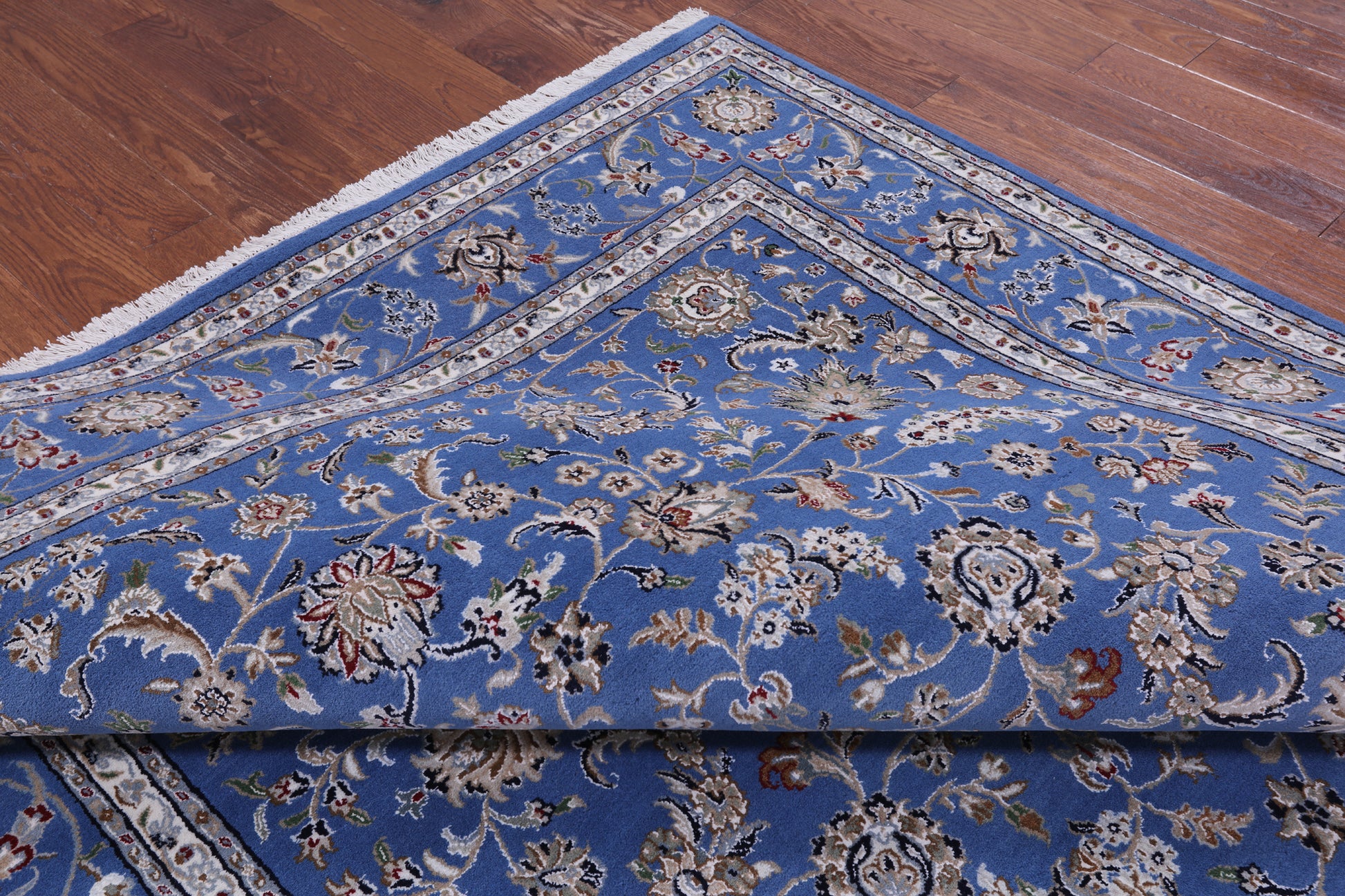 Blue Persian Nain Hand Knotted Wool & Silk Rug - 9' 0" X 19' 1" - Golden Nile