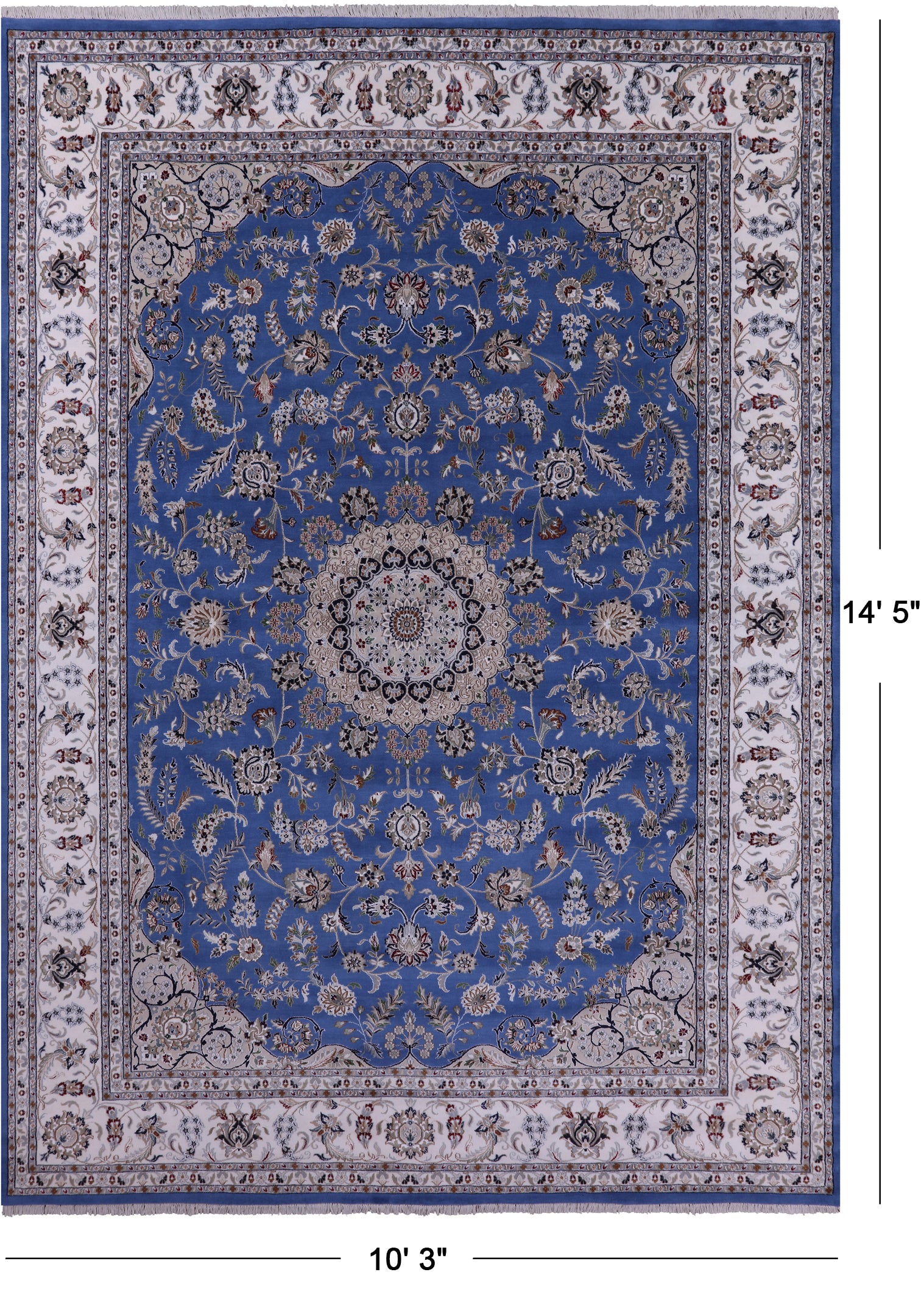 Blue Persian Nain Hand Knotted Wool & Silk Rug - 10' 3" X 14' 5" - Golden Nile