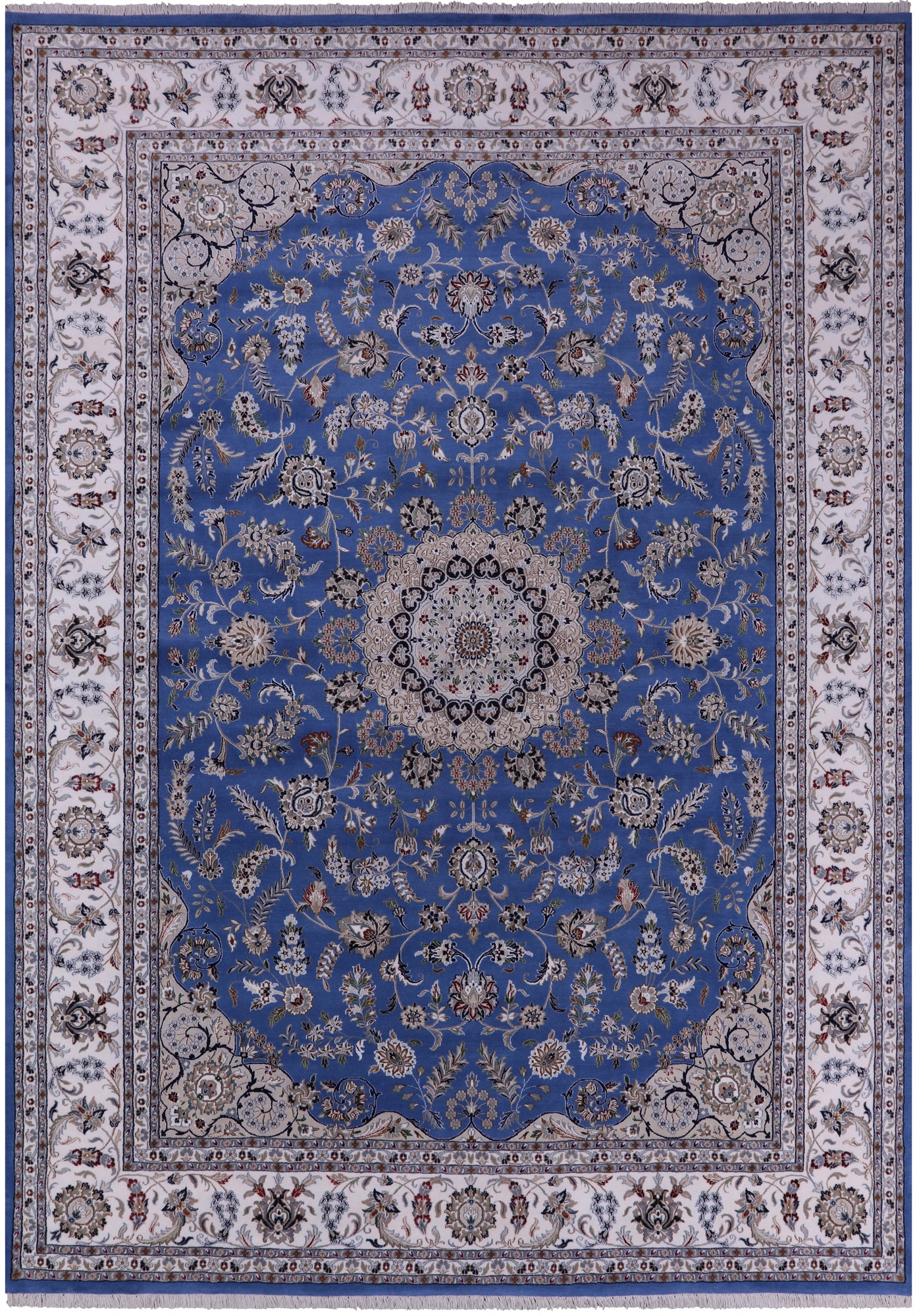 Blue Persian Nain Hand Knotted Wool & Silk Rug - 10' 3" X 14' 5" - Golden Nile