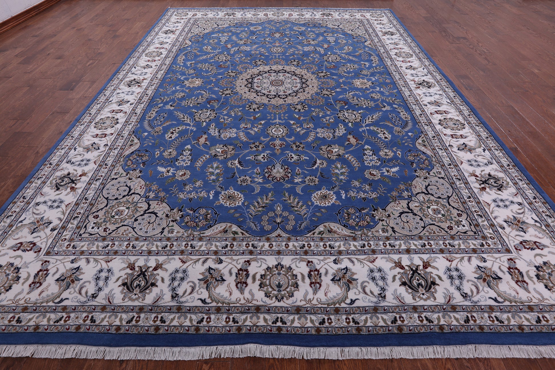 Blue Persian Nain Hand Knotted Wool & Silk Rug - 10' 3" X 14' 5" - Golden Nile