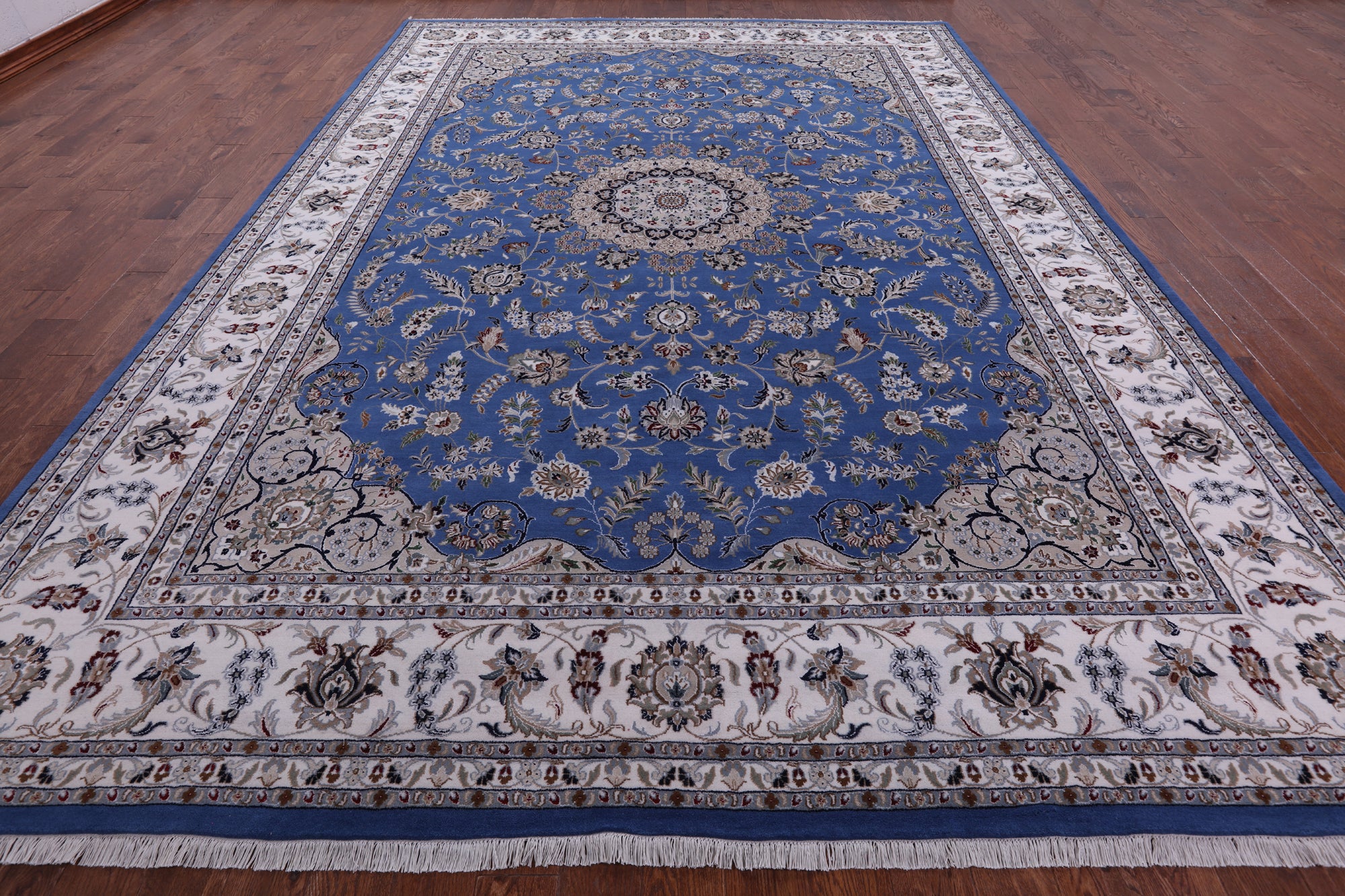 Blue Persian Nain Hand Knotted Wool & Silk Rug - 10' 3" X 14' 5" - Golden Nile