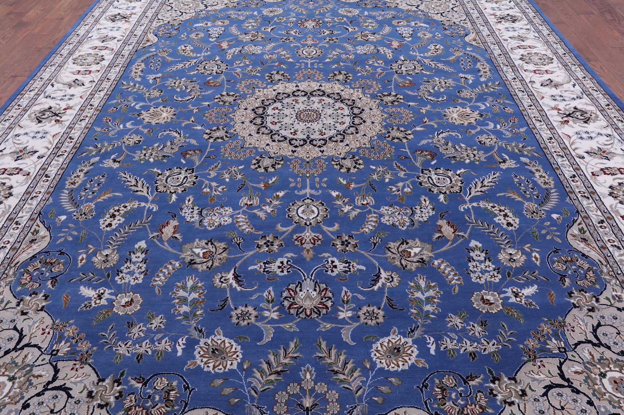 Blue Persian Nain Hand Knotted Wool & Silk Rug - 10' 3" X 14' 5" - Golden Nile