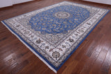Blue Persian Nain Hand Knotted Wool & Silk Rug - 10' 3" X 14' 5" - Golden Nile