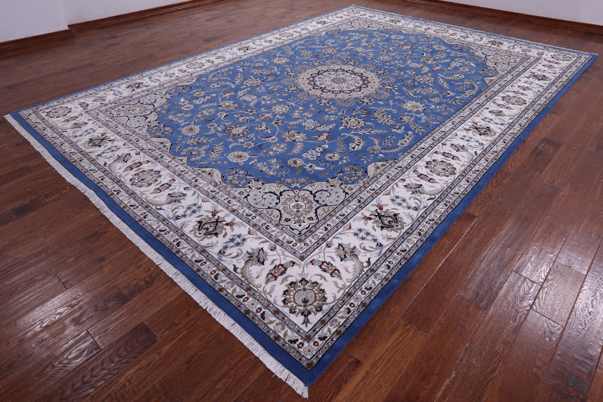 Blue Persian Nain Hand Knotted Wool & Silk Rug - 10' 3" X 14' 5" - Golden Nile